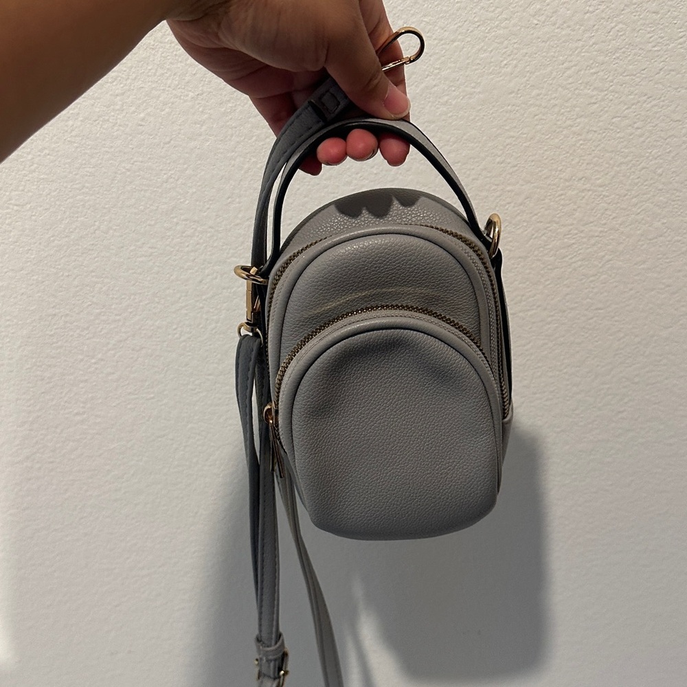 Gray Leather Crossbody Bag